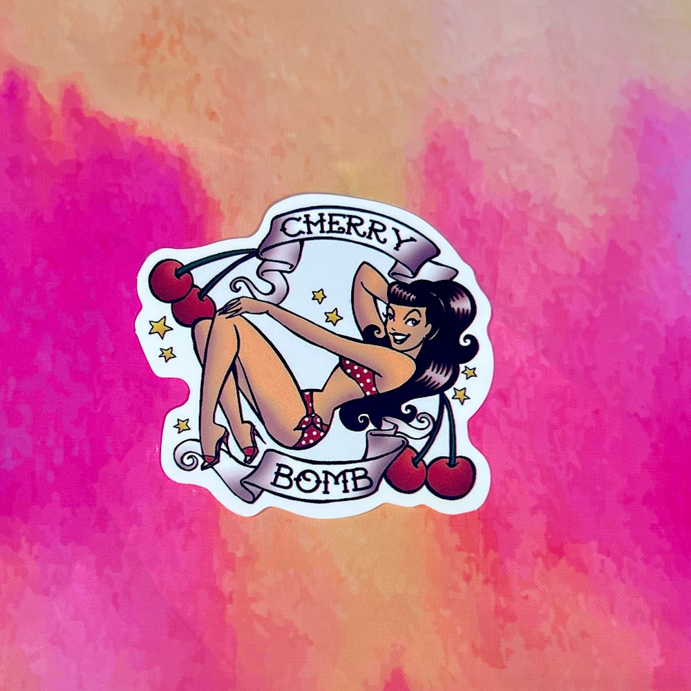 CHERRY BOMB Sexy Pinup Gorgeous Sticker Retro Vintage BomberGirl Ace